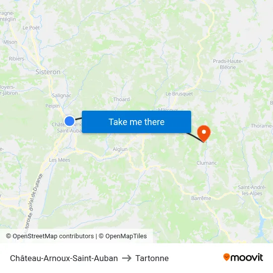 Château-Arnoux-Saint-Auban to Tartonne map