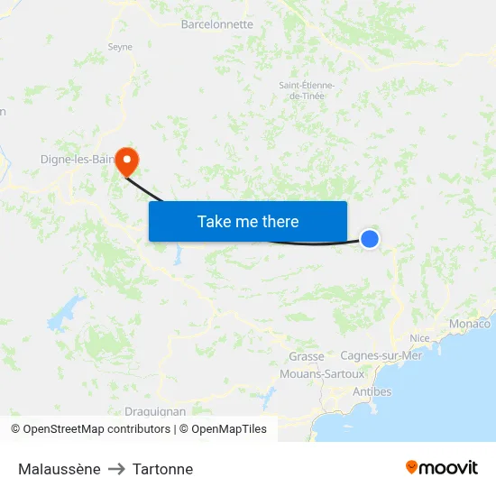 Malaussène to Tartonne map