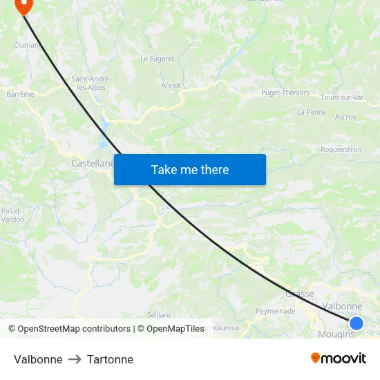 Valbonne to Tartonne map
