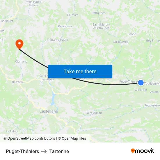 Puget-Théniers to Tartonne map