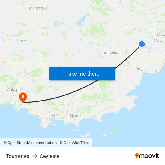 Tourrettes to Ceyreste map