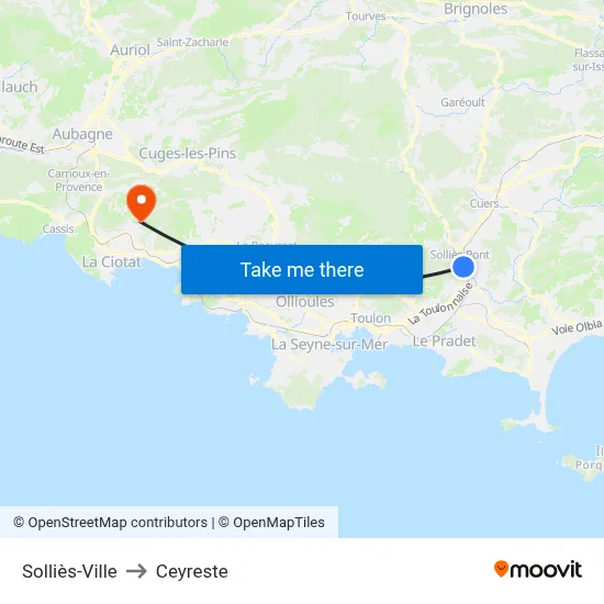 Solliès-Ville to Ceyreste map