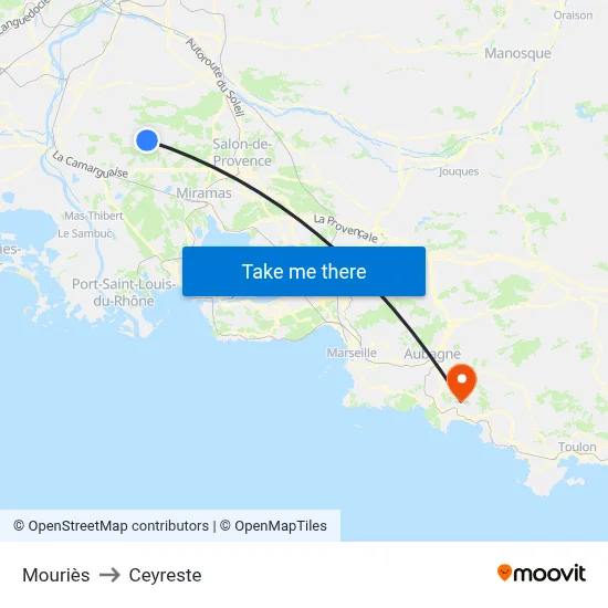 Mouriès to Ceyreste map