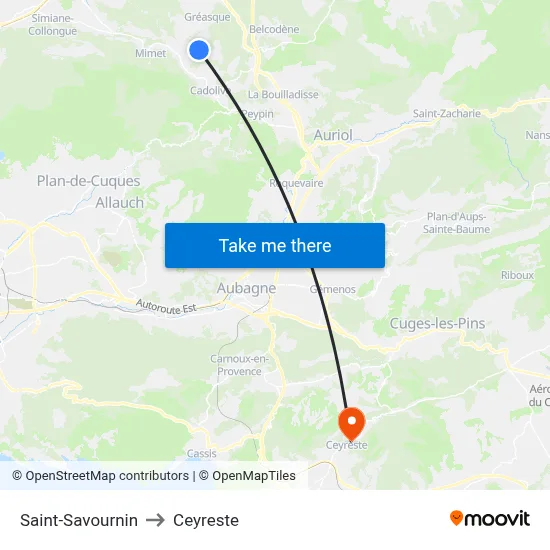 Saint-Savournin to Ceyreste map