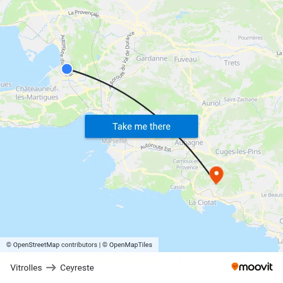 Vitrolles to Ceyreste map