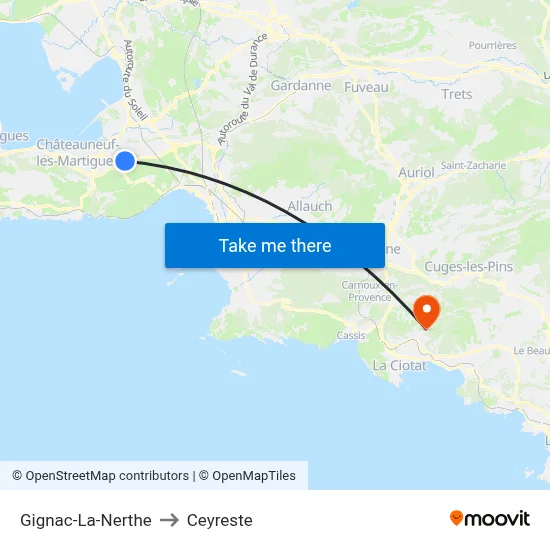 Gignac-La-Nerthe to Ceyreste map