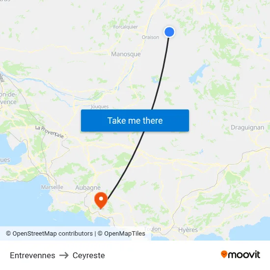Entrevennes to Ceyreste map