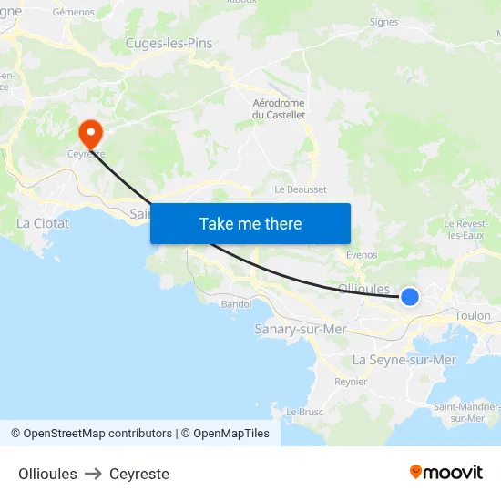 Ollioules to Ceyreste map