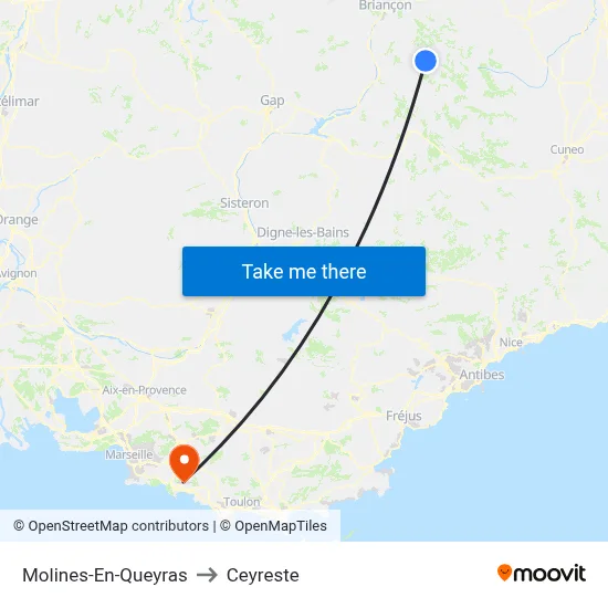 Molines-En-Queyras to Ceyreste map