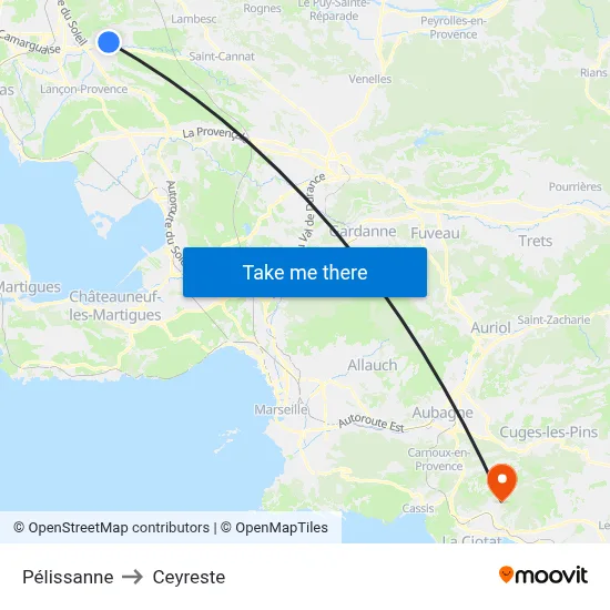 Pélissanne to Ceyreste map