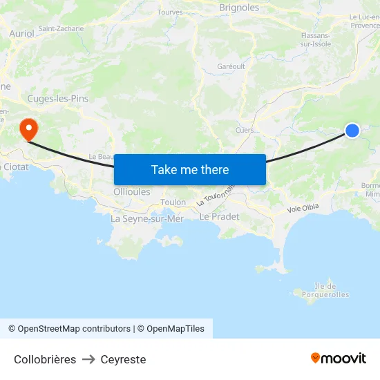 Collobrières to Ceyreste map