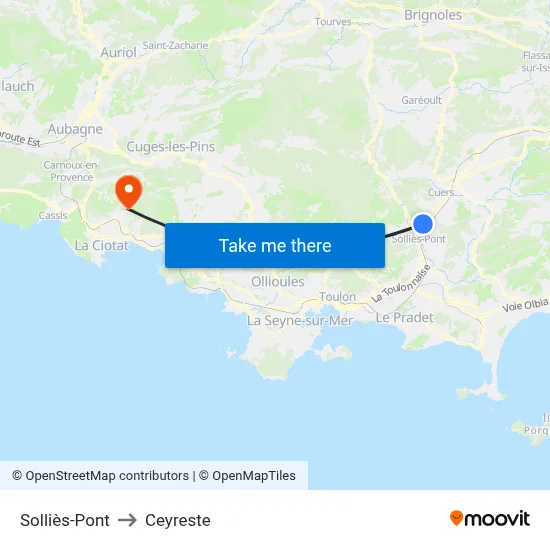 Solliès-Pont to Ceyreste map
