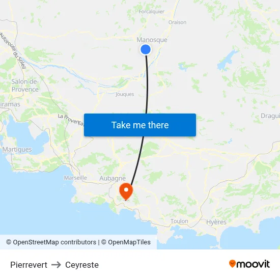 Pierrevert to Ceyreste map