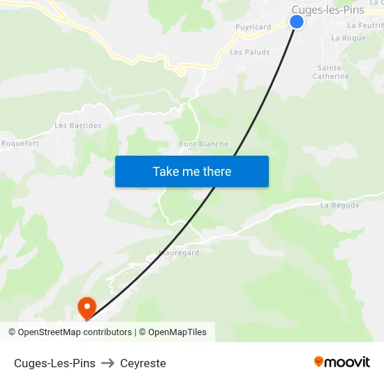 Cuges-Les-Pins to Ceyreste map