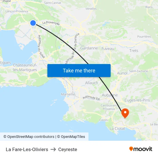 La Fare-Les-Oliviers to Ceyreste map