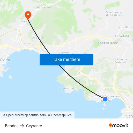 Bandol to Ceyreste map