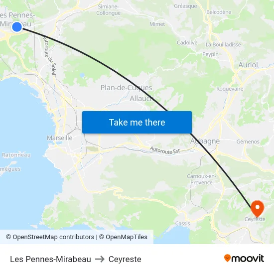Les Pennes-Mirabeau to Ceyreste map