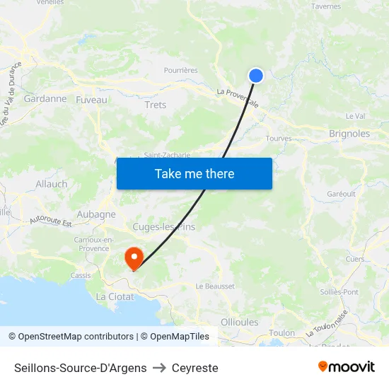 Seillons-Source-D'Argens to Ceyreste map