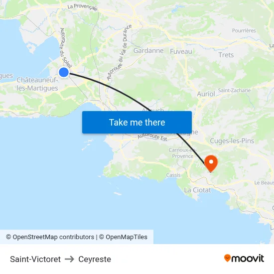 Saint-Victoret to Ceyreste map