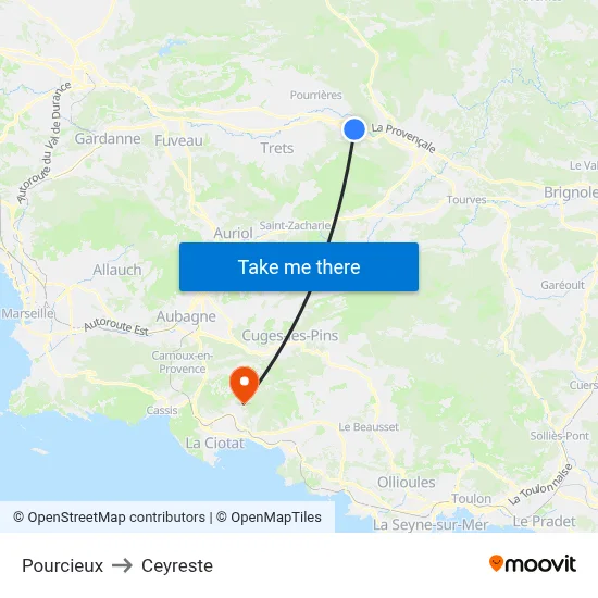 Pourcieux to Ceyreste map