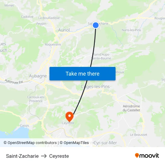 Saint-Zacharie to Ceyreste map