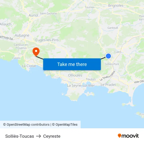 Solliès-Toucas to Ceyreste map