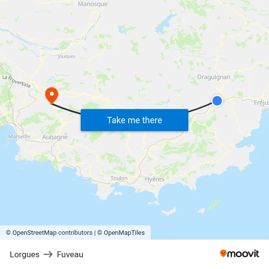 Lorgues to Fuveau map
