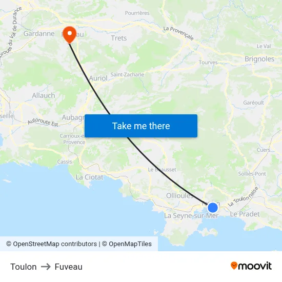 Toulon to Fuveau map