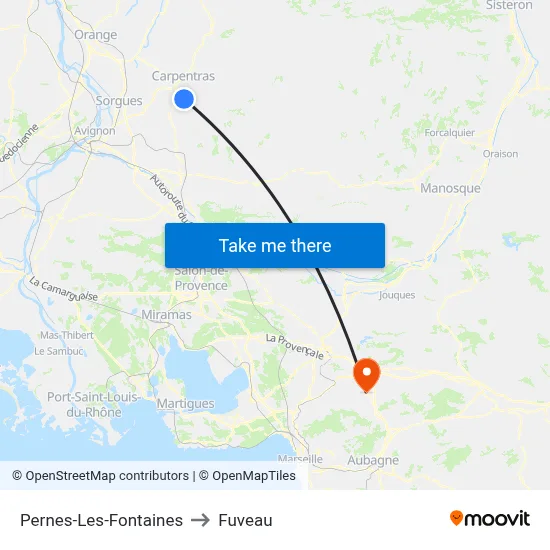 Pernes-Les-Fontaines to Fuveau map