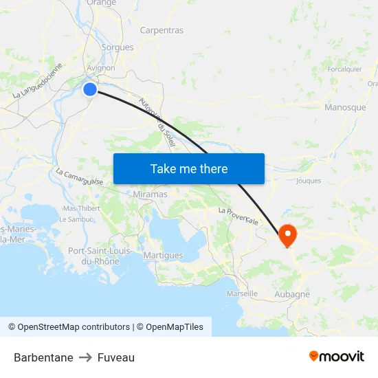 Barbentane to Fuveau map