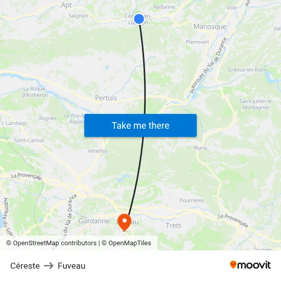 Céreste to Fuveau map