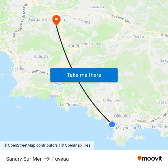 Sanary-Sur-Mer to Fuveau map