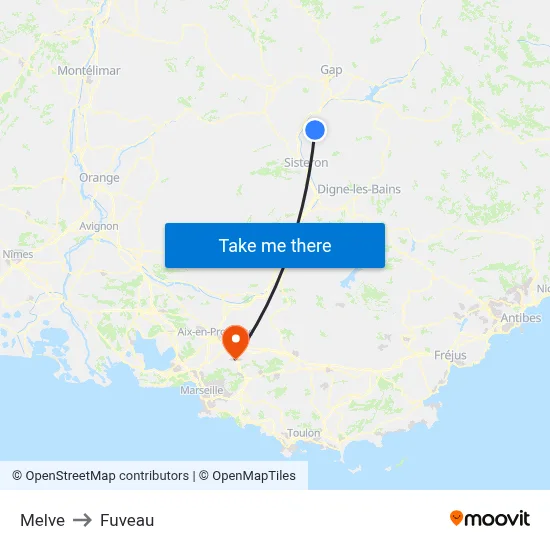 Melve to Fuveau map