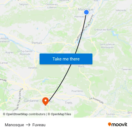Manosque to Fuveau map