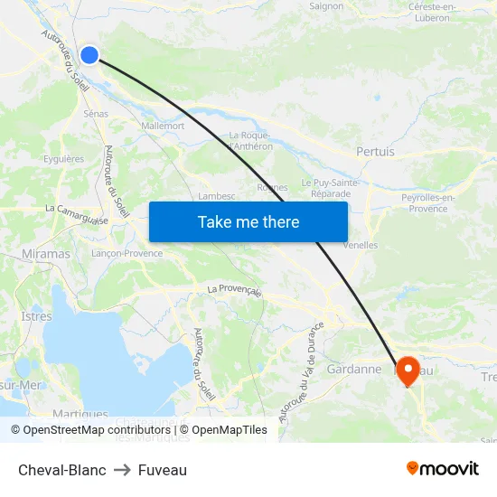 Cheval-Blanc to Fuveau map