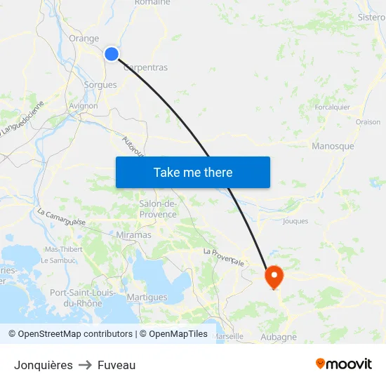 Jonquières to Fuveau map