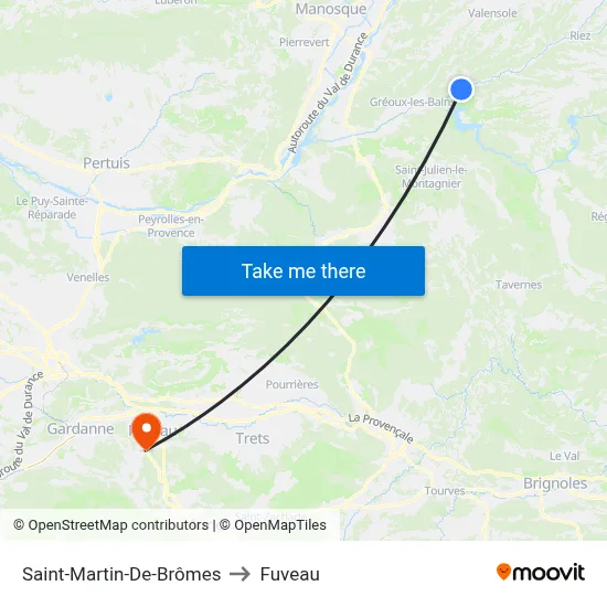 Saint-Martin-De-Brômes to Fuveau map