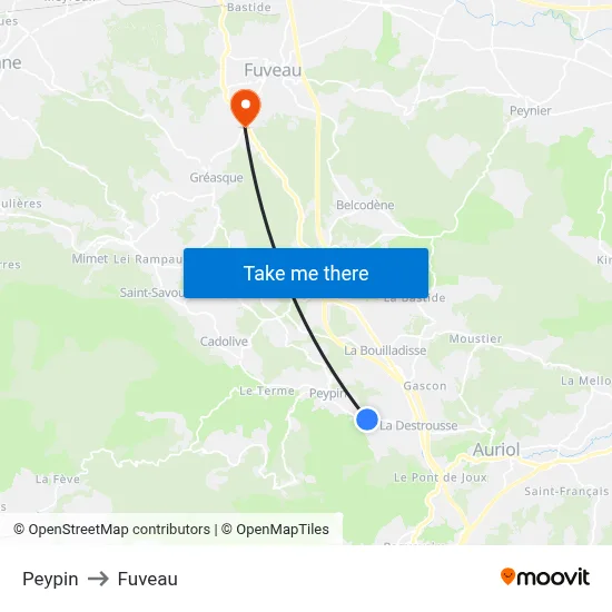 Peypin to Fuveau map
