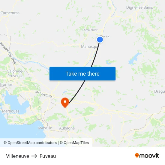 Villeneuve to Fuveau map