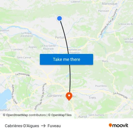 Cabrières-D'Aigues to Fuveau map