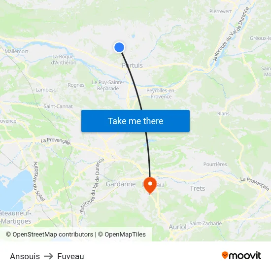 Ansouis to Fuveau map