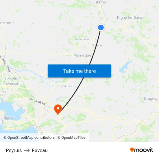 Peyruis to Fuveau map