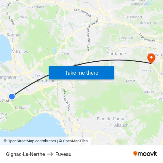 Gignac-La-Nerthe to Fuveau map
