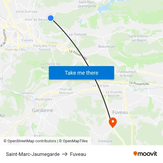 Saint-Marc-Jaumegarde to Fuveau map
