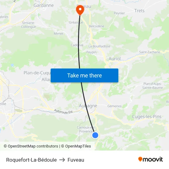 Roquefort-La-Bédoule to Fuveau map