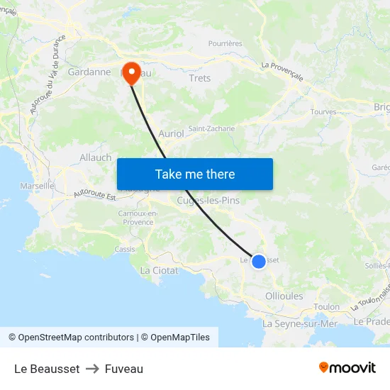 Le Beausset to Fuveau map