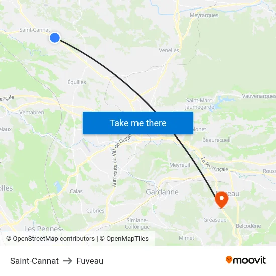 Saint-Cannat to Fuveau map