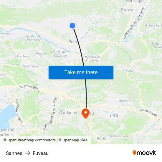 Sannes to Fuveau map
