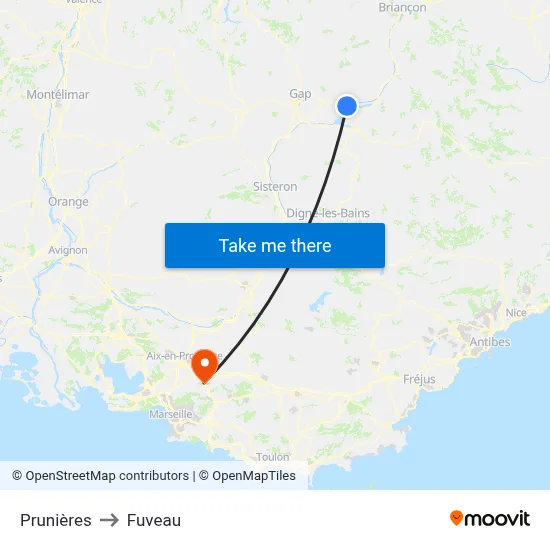 Prunières to Fuveau map