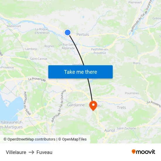 Villelaure to Fuveau map